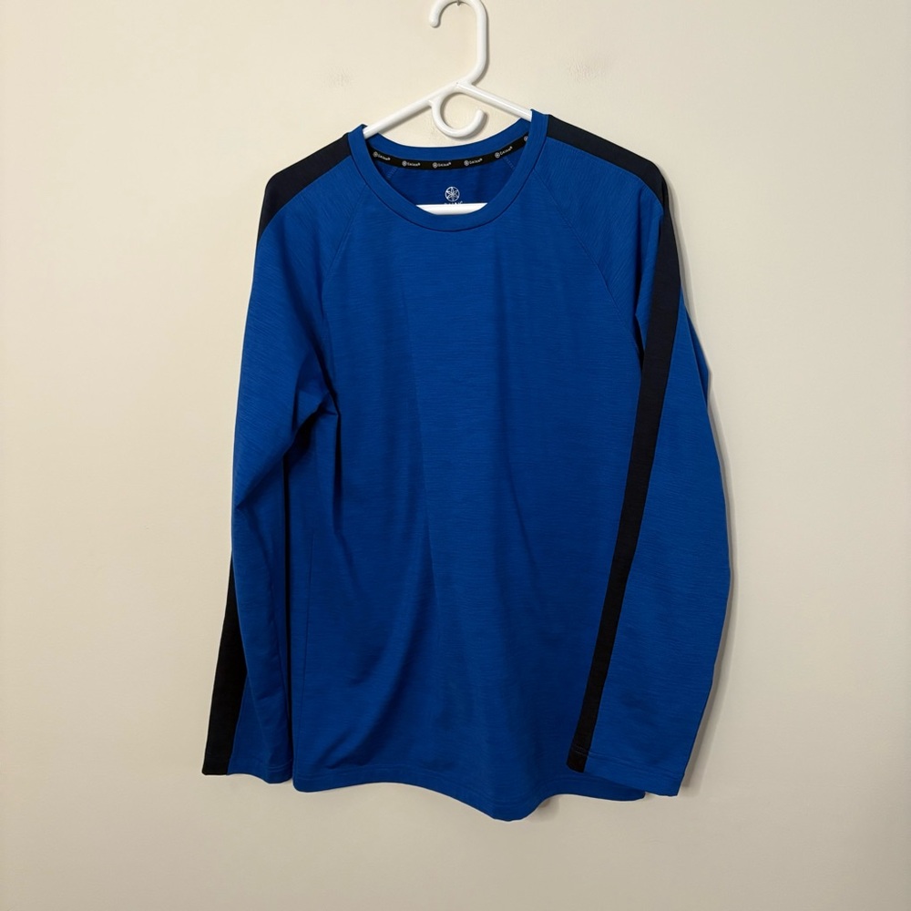 Gaiam Men’s Medium Blue Long Sleeve Top Fleece Interior fall Workout Outdoors